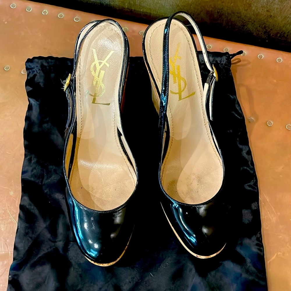 YSL patent leather slingback shoes